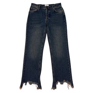 Free People We The Free Jean Size 25 Maggie Mid Straight Crop Distressed Raw Hem